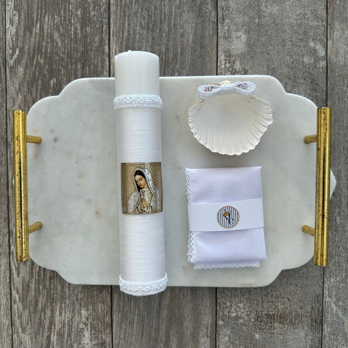 Kit de bautizo con vela artesanal - KB109